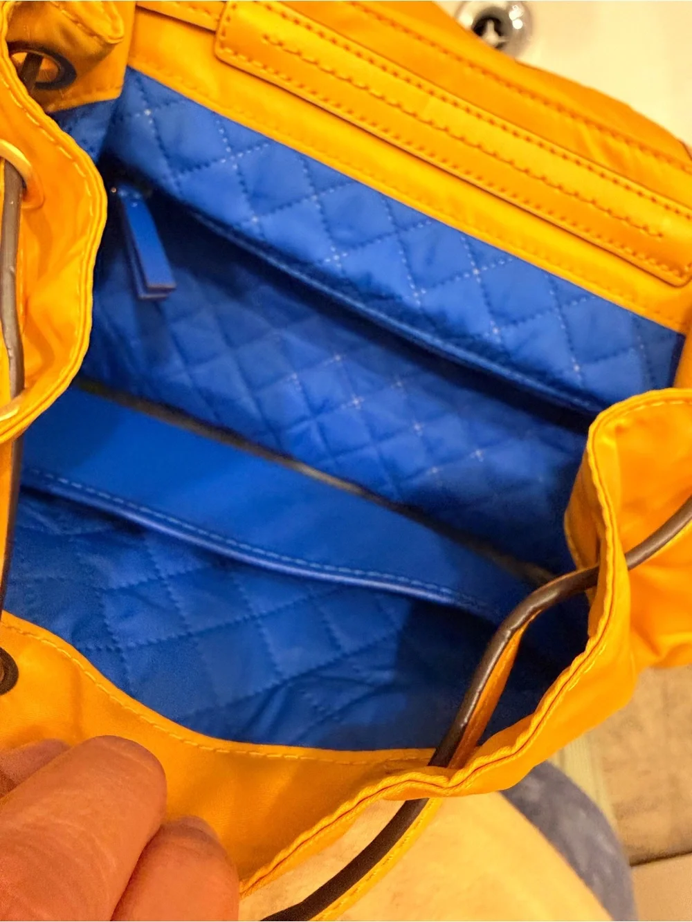 Tory Burch Mustard Yellow Buckle Pocket Backpack
